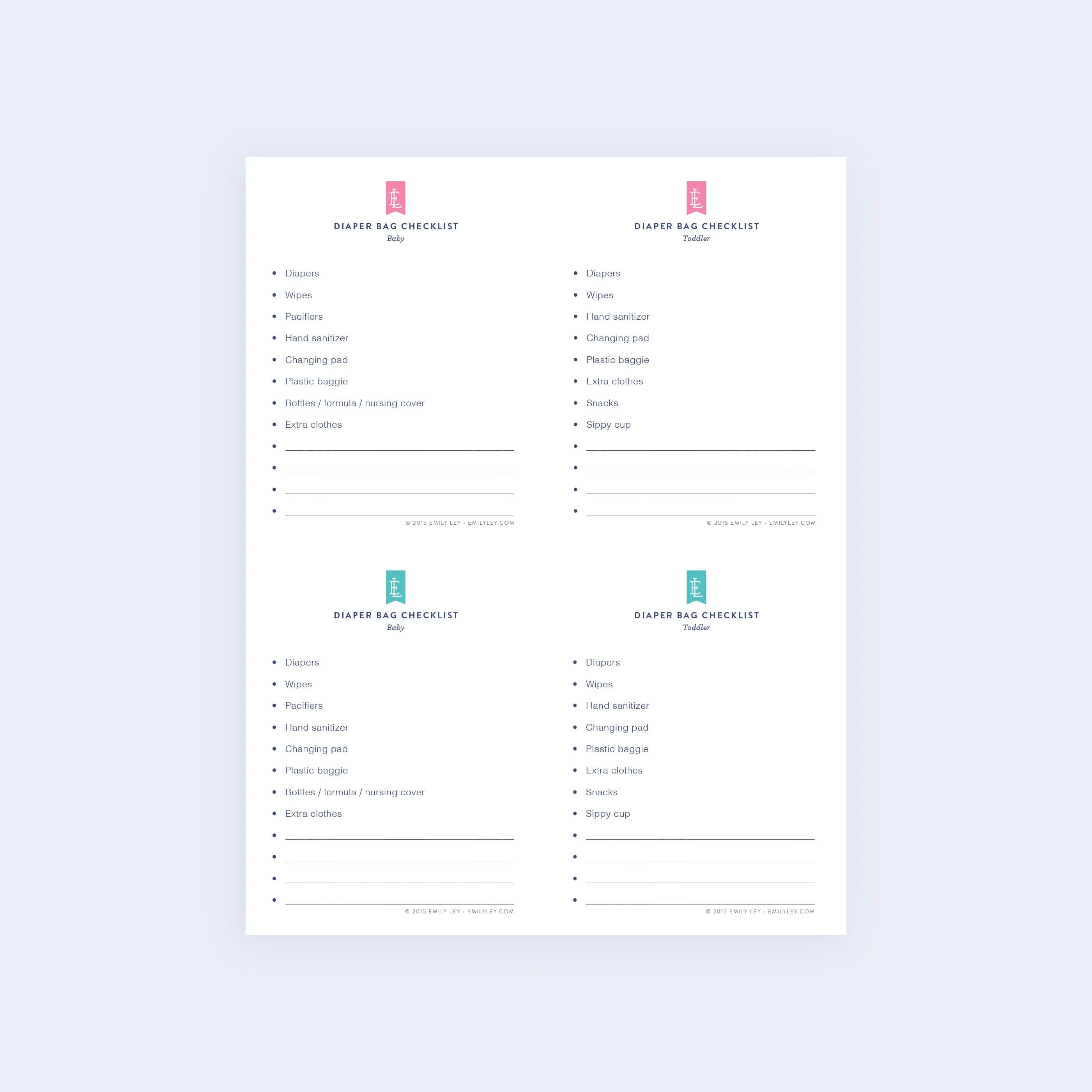 Diaper Bag Checklist - Printable