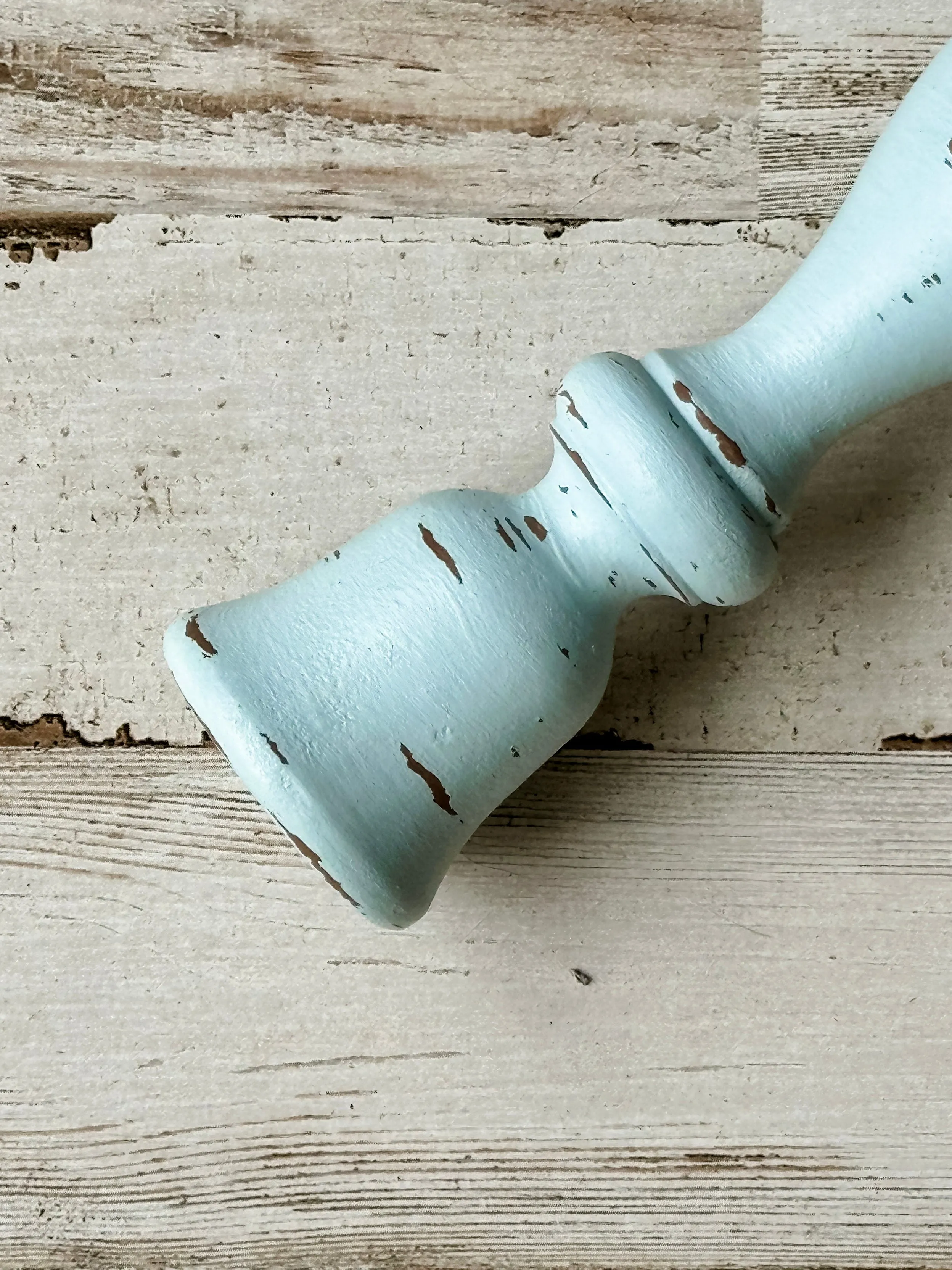 Distressed sky blue hand-painted candlestick
