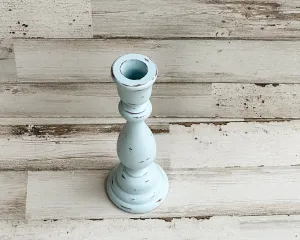 Distressed sky blue hand-painted candlestick