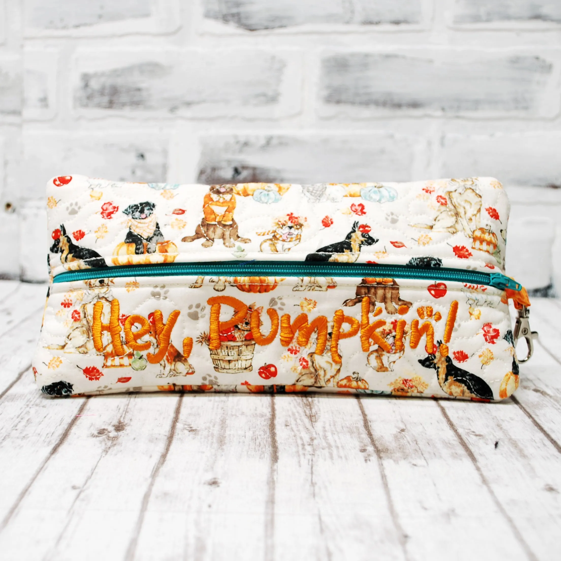 Dogs in Fall Personalized Quilted Pouch