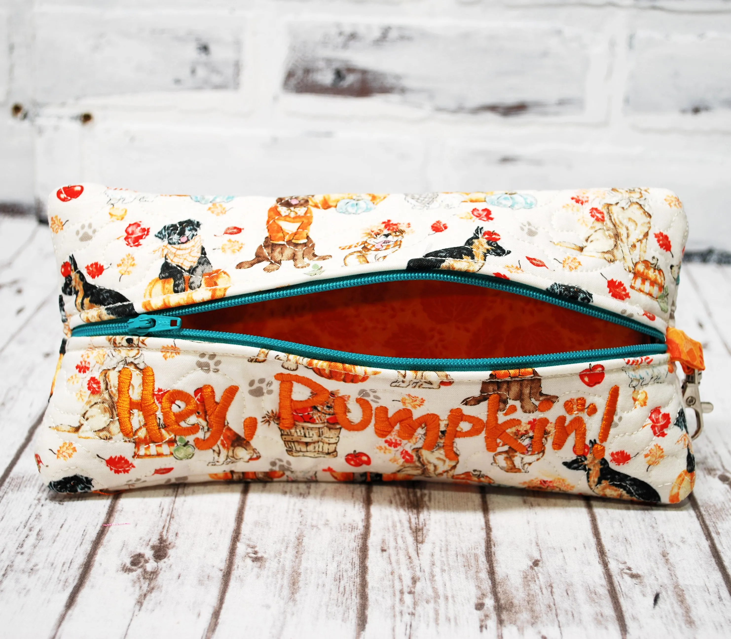Dogs in Fall Personalized Quilted Pouch