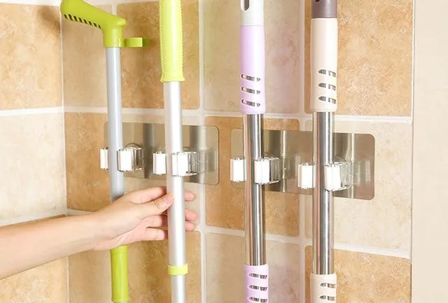 Double Stick-On Wall Mop & Broom Organizer (2pcs)