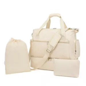 EA2348 - Kono Waterproof Multi-Pocket Travel Duffel Bag Set With Dedicated Shoe Compartment - Beige