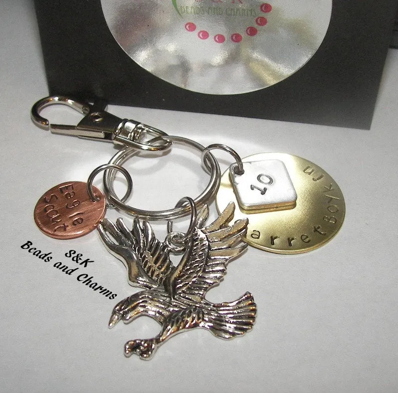 Eagle scout key ring gift, hand stamped personalized scout gifts, gift for scout mom or dad handstamped jewelry