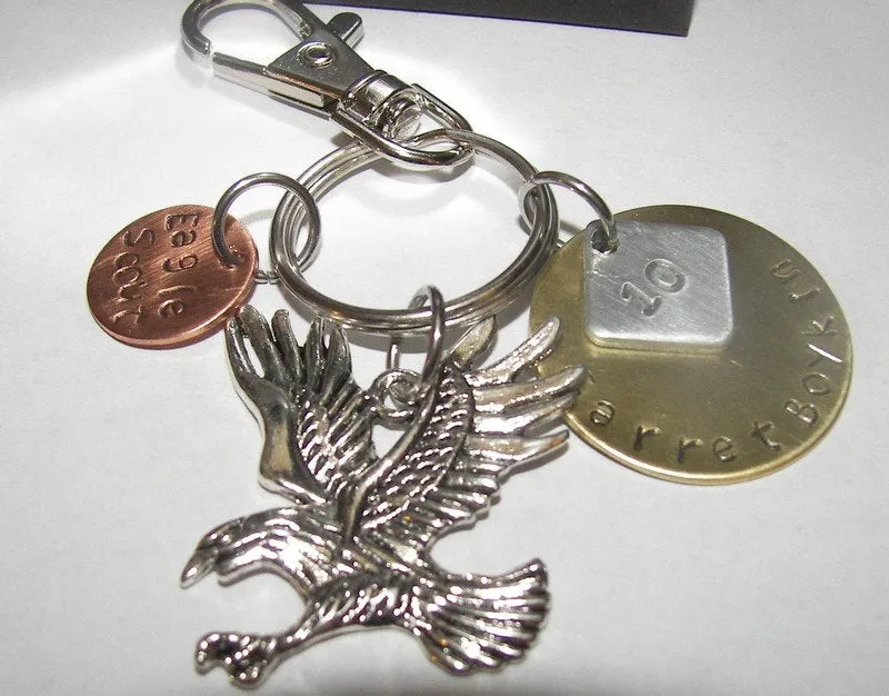 Eagle scout key ring gift, hand stamped personalized scout gifts, gift for scout mom or dad handstamped jewelry