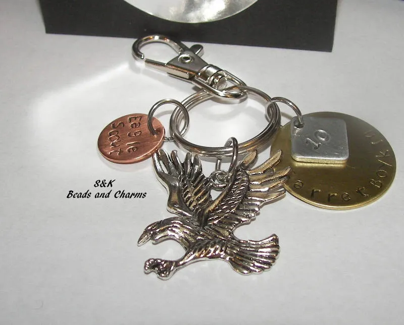 Eagle scout key ring gift, hand stamped personalized scout gifts, gift for scout mom or dad handstamped jewelry