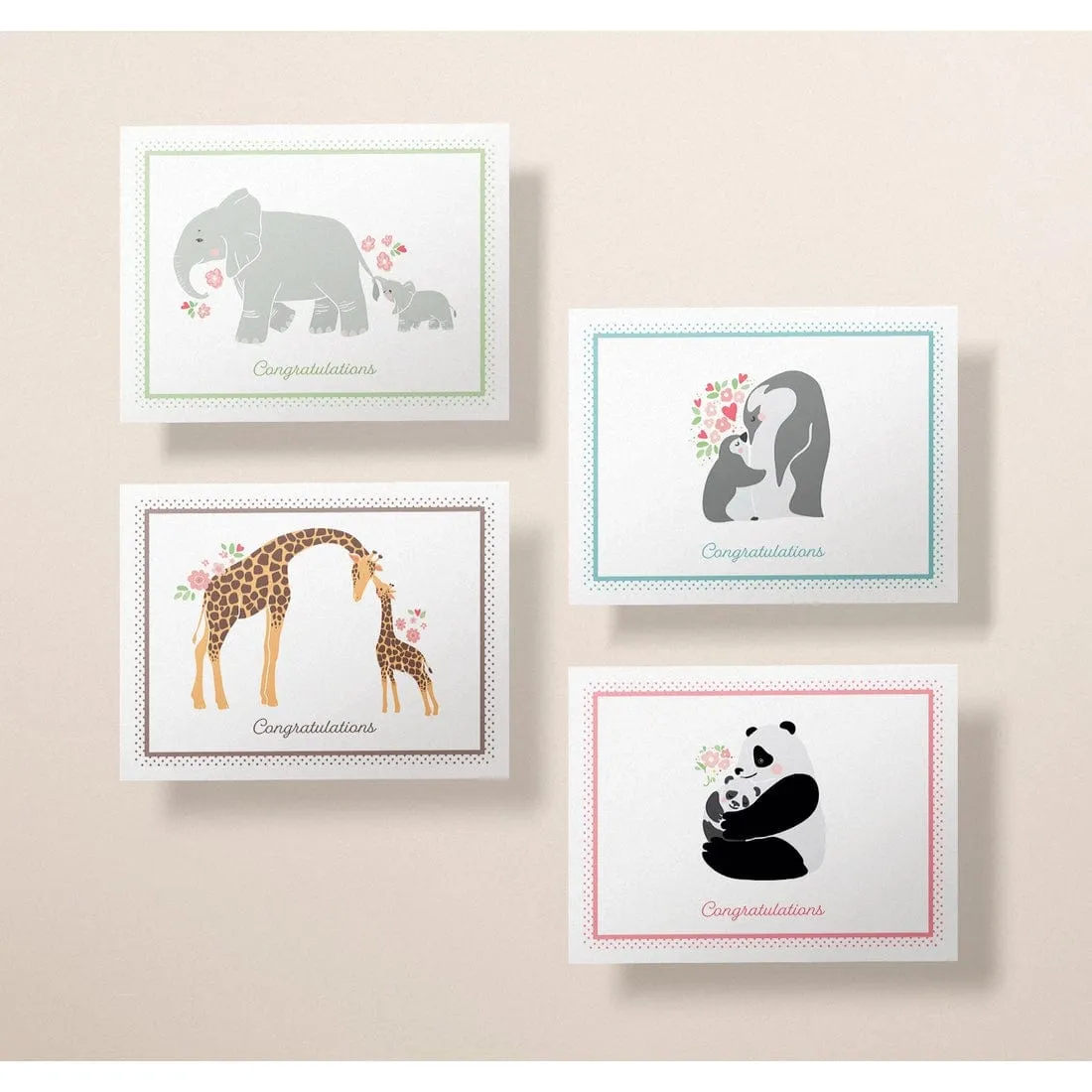 Eco-Friendly Baby Animals Congrats Card Set
