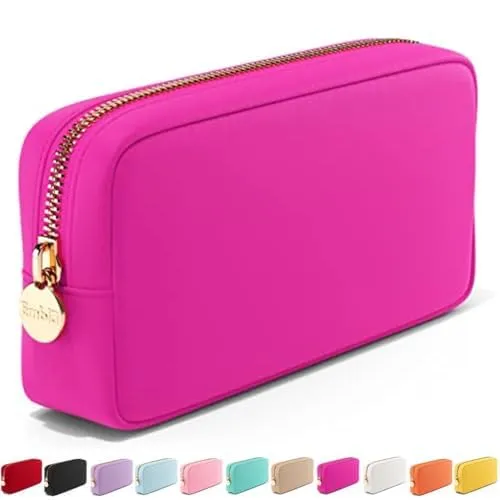 Embla Makeup Bag Travel Cosmetics Pouch and Toiletry Bag, Nylon Zipper Pouch Purse, Cute Make Up Organizer Storage Tote for Women Girls, Waterproof Travel Skincare Case, Small Makeup Bags, Pink Fizz