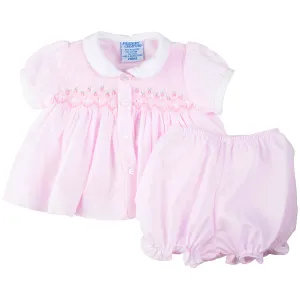 Feltman Brothers Girls Pink Smocked Ribbon Diaper Set Preemie Newborn