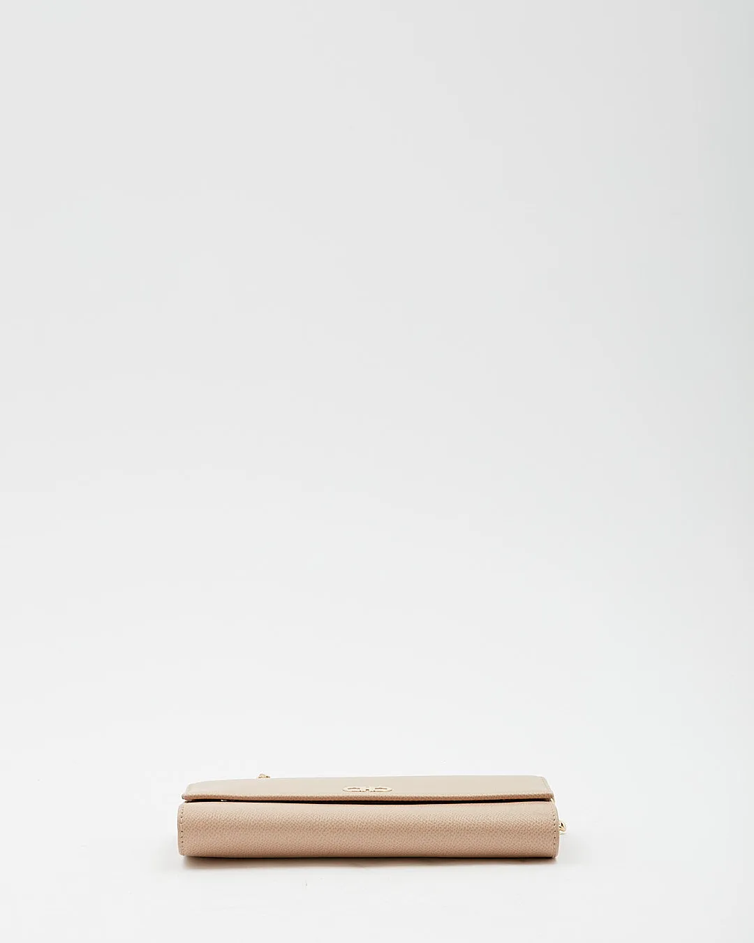 Ferragamo Beige Leather Gancini Logo Wallet On Chain