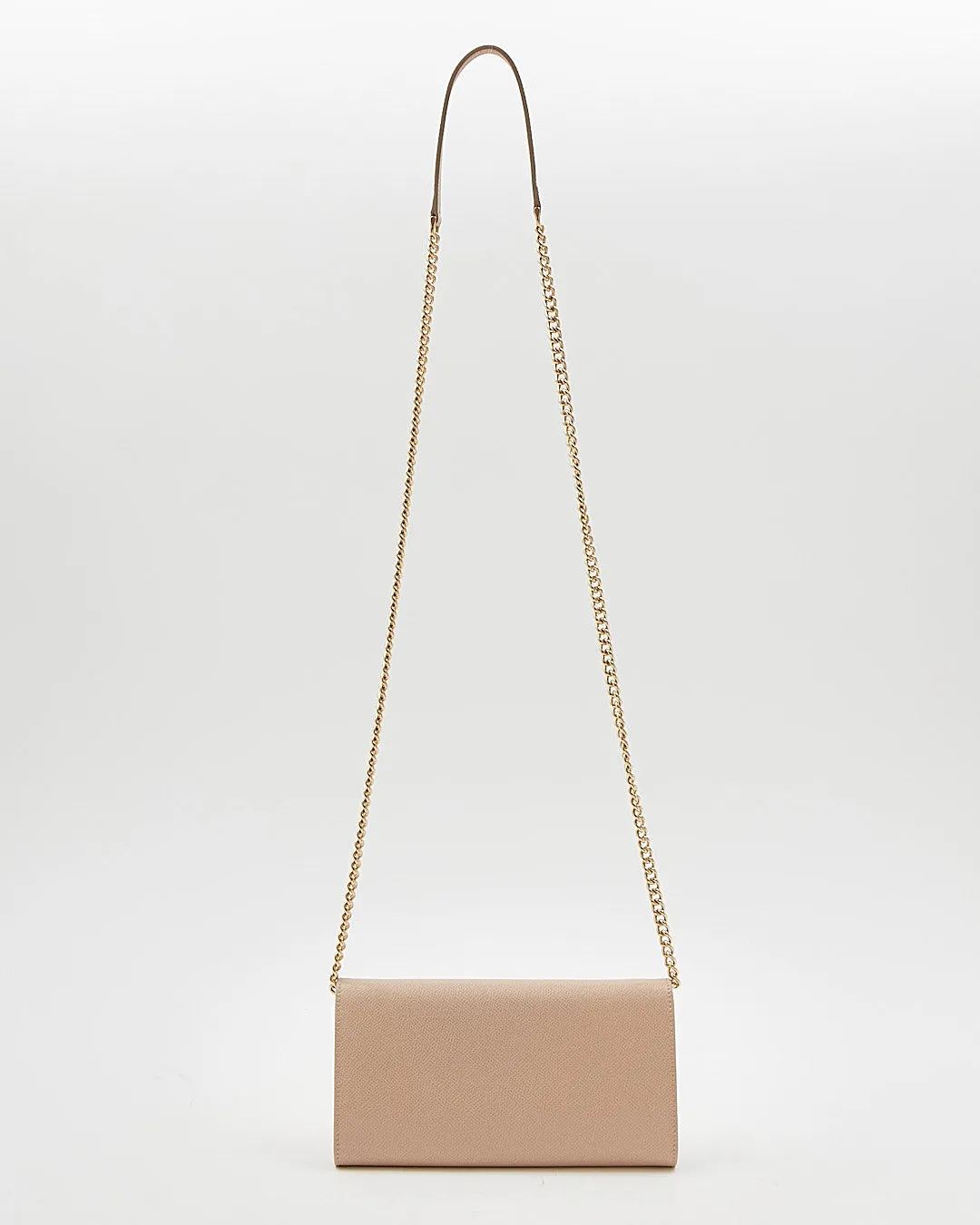 Ferragamo Beige Leather Gancini Logo Wallet On Chain