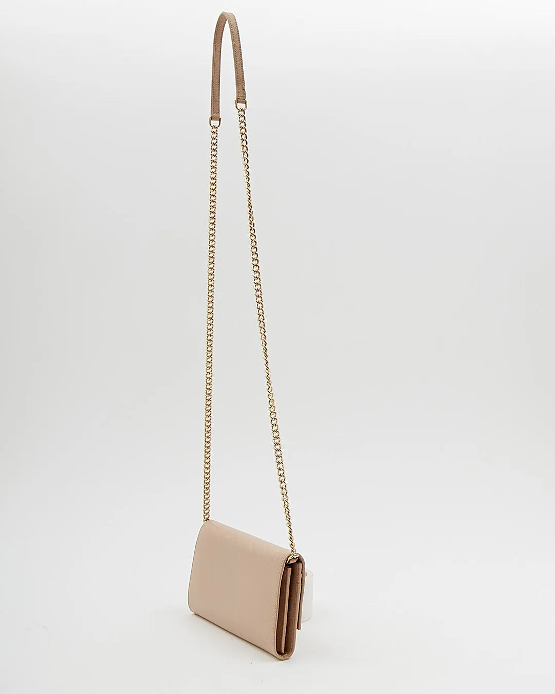 Ferragamo Beige Leather Gancini Logo Wallet On Chain