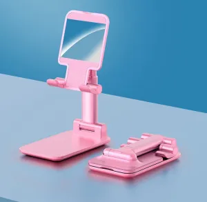 Foldable Phone Stand Metal Cellphone Holder Adjustable Desk Bracket Smartphone Mount Universal for iOS/Android Moble Phone Pink