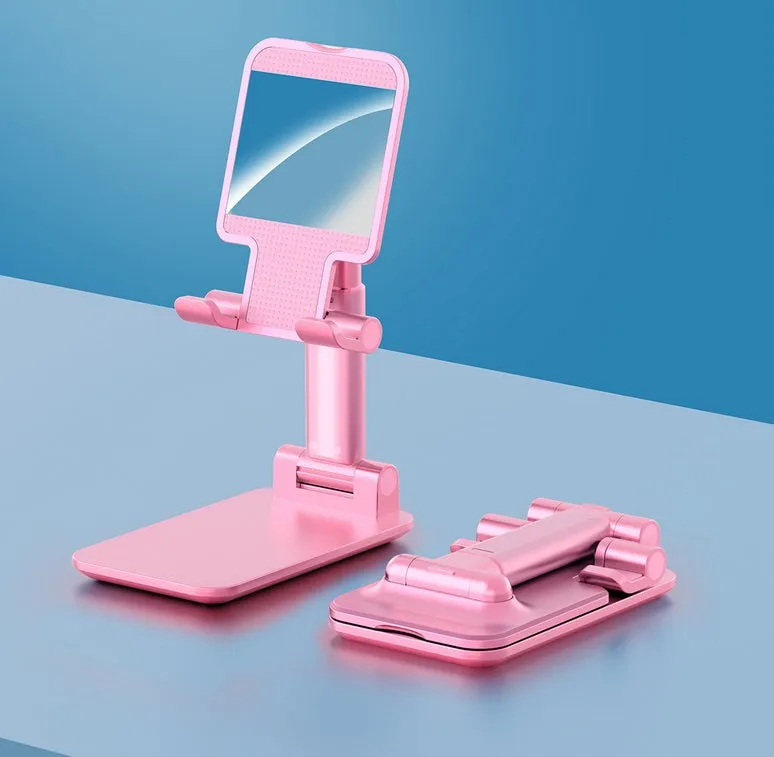 Foldable Phone Stand Metal Cellphone Holder Adjustable Desk Bracket Smartphone Mount Universal for iOS/Android Moble Phone Pink