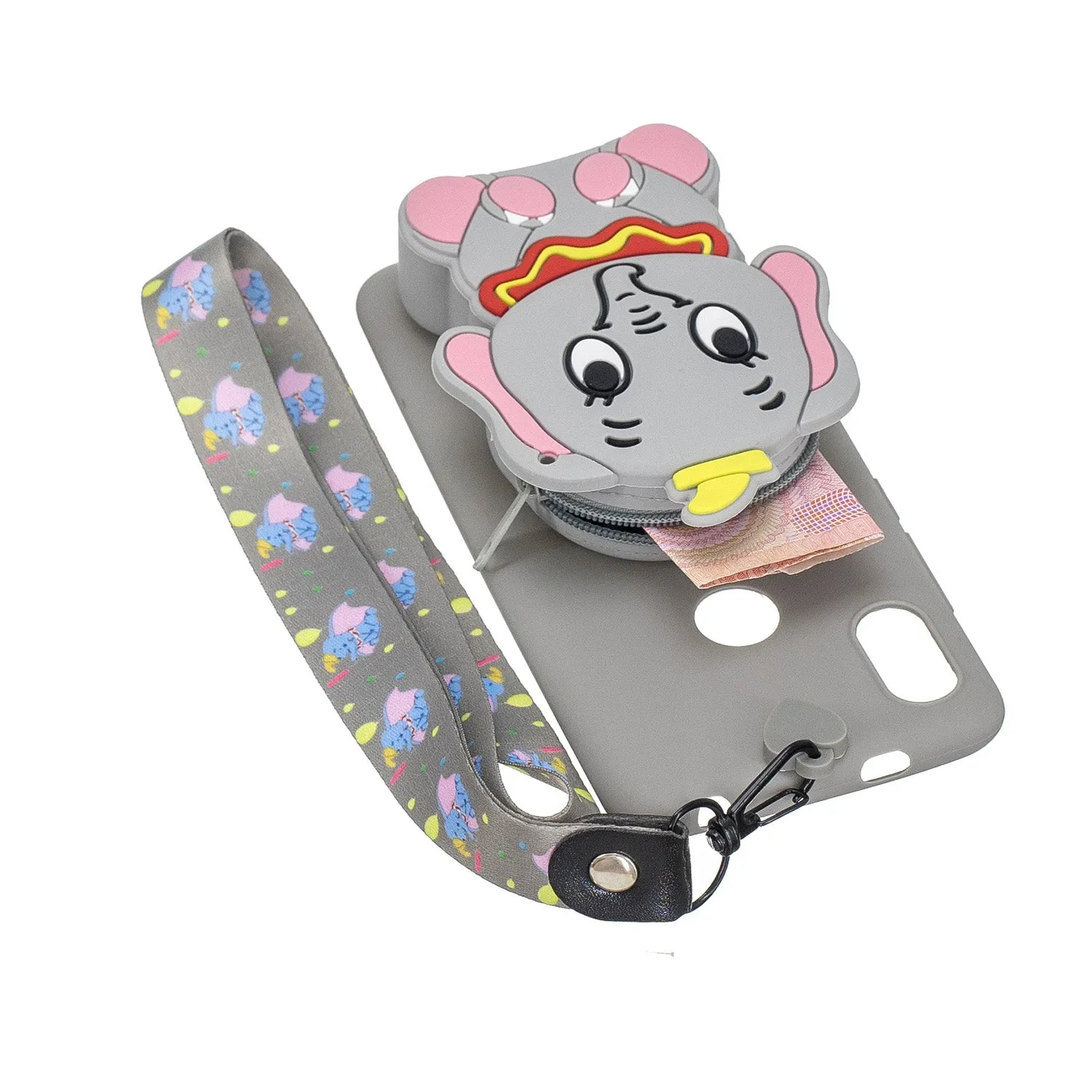 For HUAWEI Y6 2019 Y7 2019 Y9 2019 Cartoon Full Protective TPU Mobile Phone Cover with Mini Coin Purse Cartoon Hanging Lanyard 1 yellow brown bear
