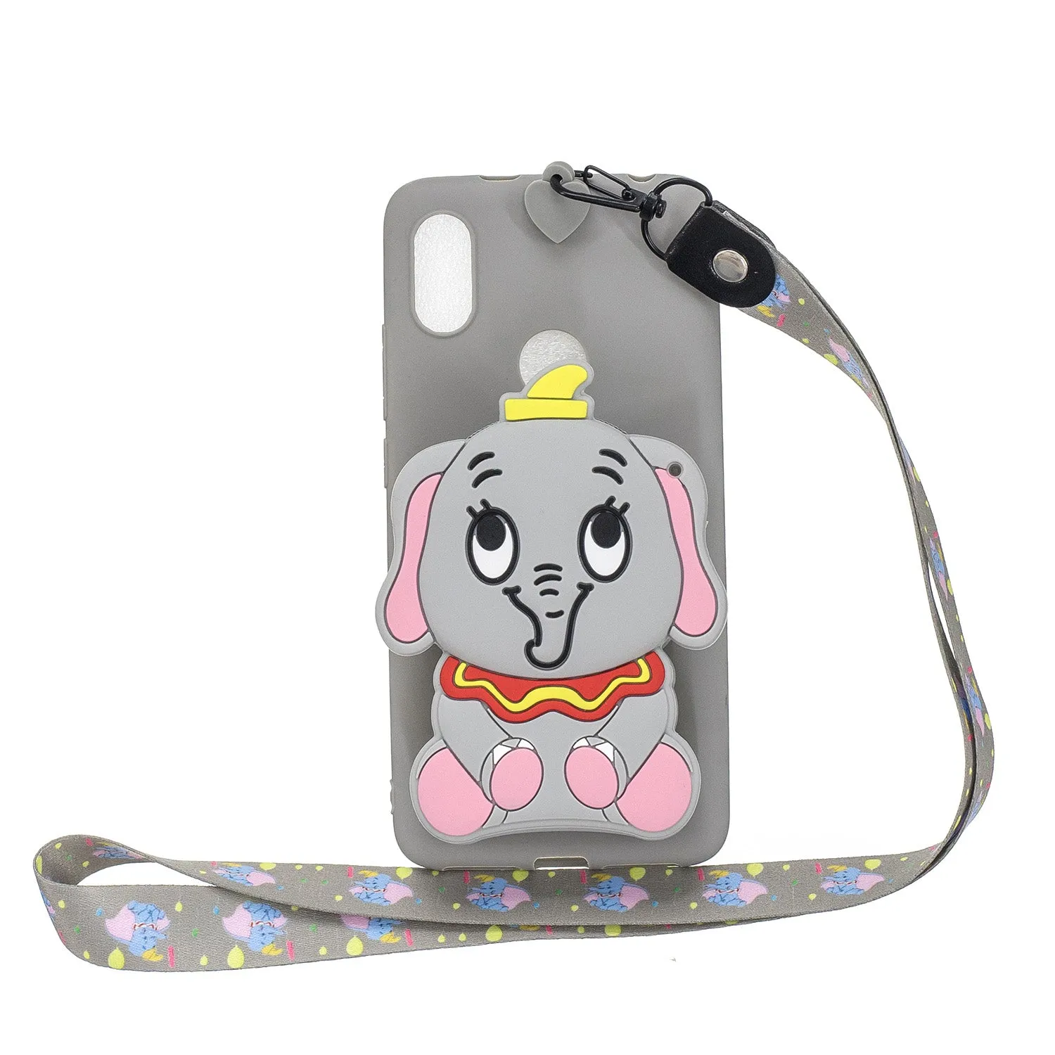 For HUAWEI Y6 2019 Y7 2019 Y9 2019 Cartoon Full Protective TPU Mobile Phone Cover with Mini Coin Purse Cartoon Hanging Lanyard 1 yellow brown bear