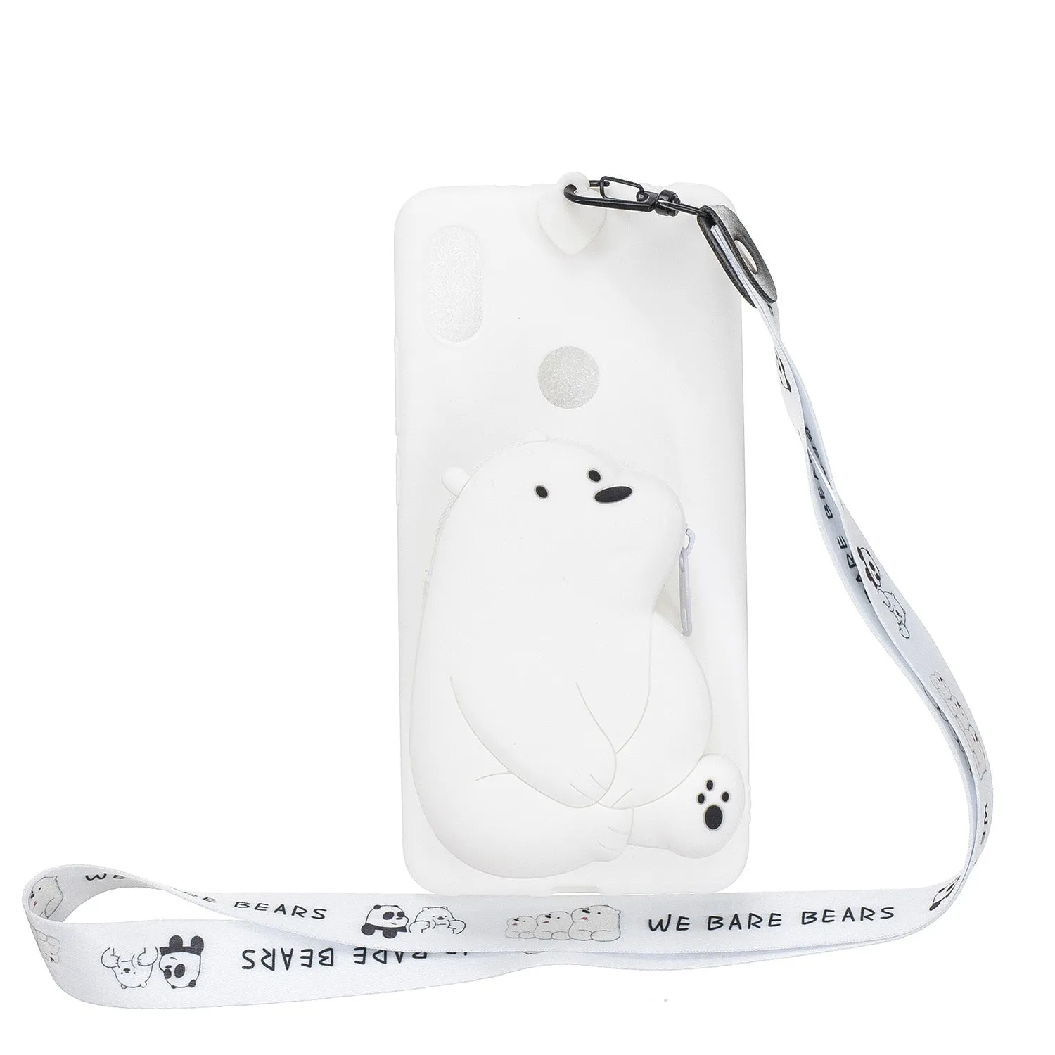 For HUAWEI Y6 2019 Y7 2019 Y9 2019 Cartoon Full Protective TPU Mobile Phone Cover with Mini Coin Purse Cartoon Hanging Lanyard 1 yellow brown bear