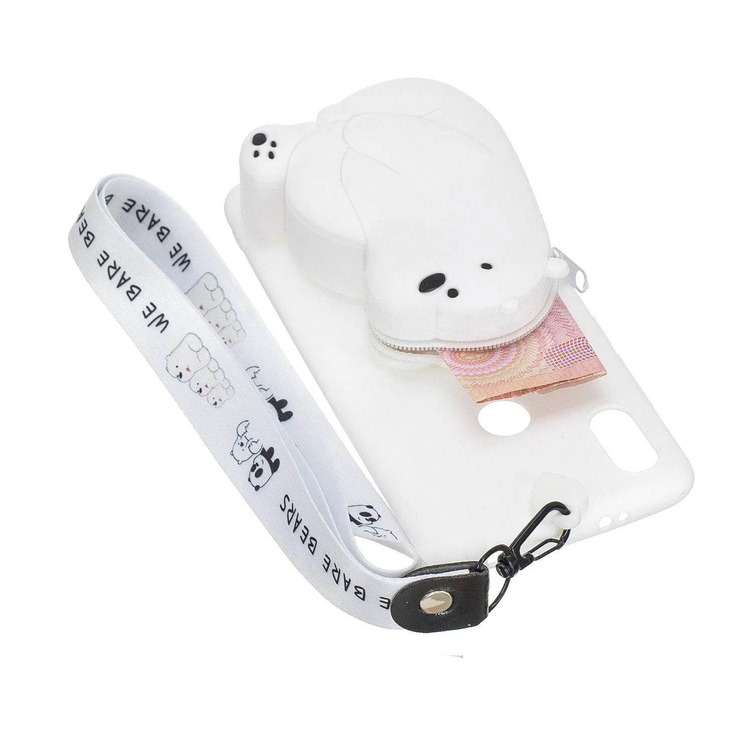 For HUAWEI Y6 2019 Y7 2019 Y9 2019 Cartoon Full Protective TPU Mobile Phone Cover with Mini Coin Purse Cartoon Hanging Lanyard 1 yellow brown bear