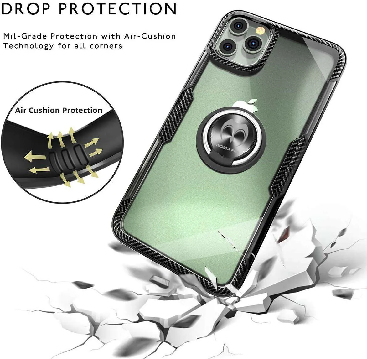 For iPhone 11 Pro max Magnetic Shockproof Ring Holder TPU Protective Case Cover black_iPhone11 pro
