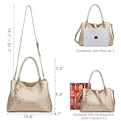 FOXER Leather Handbags for Women, Cow Leather Lock, Gold