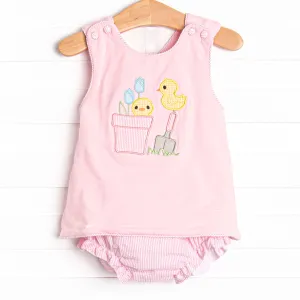 Garden Chick Applique Diaper Set, Pink
