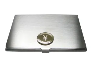 Gold Toned Etched Oval Japanese Yen Currency Sign Pendant Business Card Holder