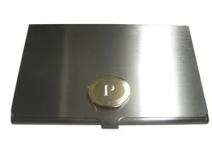 Gold Toned Etched Oval Letter P Monogram Business Card Holder