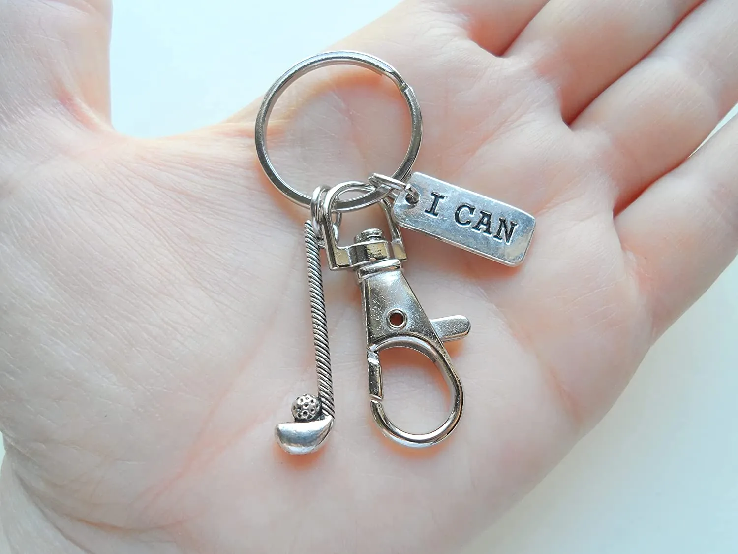 Golf Keychain with Golf Club Charm, I Can Charm, and Swivel Clasp Hook, Golfer or Coach Keychain
