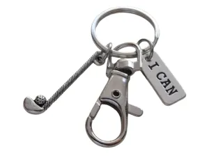 Golf Keychain with Golf Club Charm, I Can Charm, and Swivel Clasp Hook, Golfer or Coach Keychain