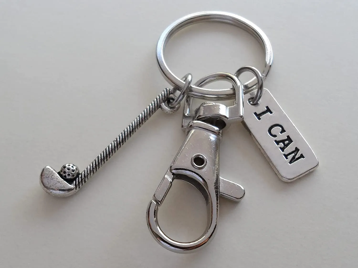 Golf Keychain with Golf Club Charm, I Can Charm, and Swivel Clasp Hook, Golfer or Coach Keychain