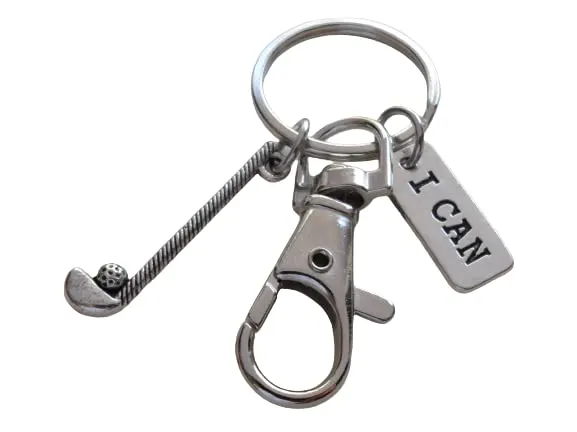 Golf Keychain with Golf Club Charm, I Can Charm, and Swivel Clasp Hook, Golfer or Coach Keychain