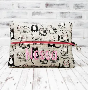 Gray Cats Personalized Quilted Pouch