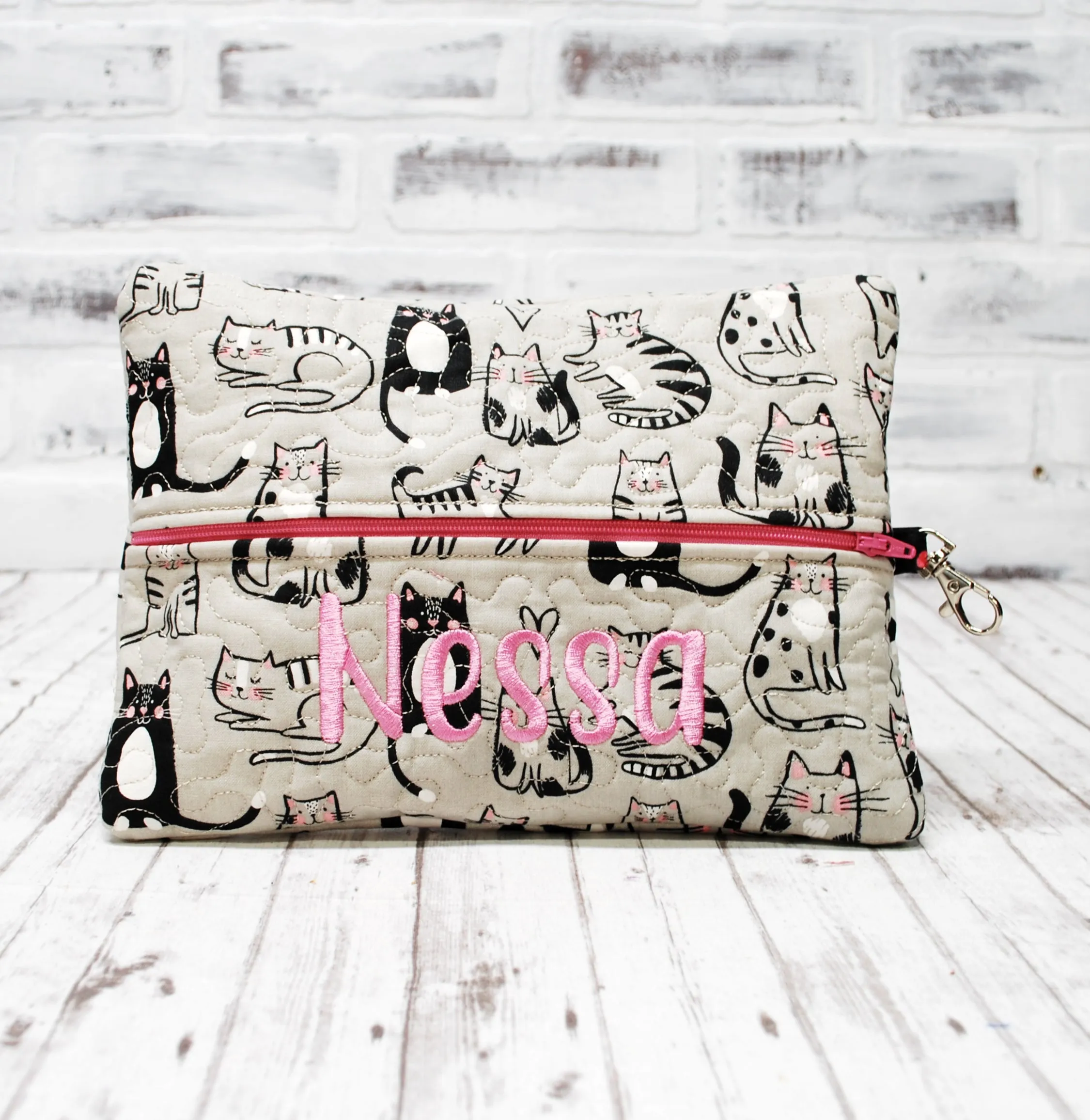 Gray Cats Personalized Quilted Pouch