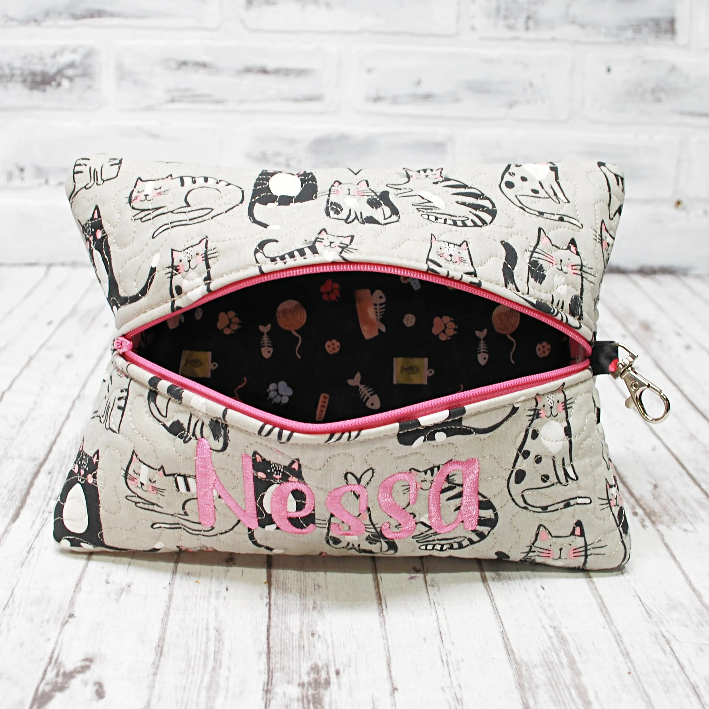 Gray Cats Personalized Quilted Pouch
