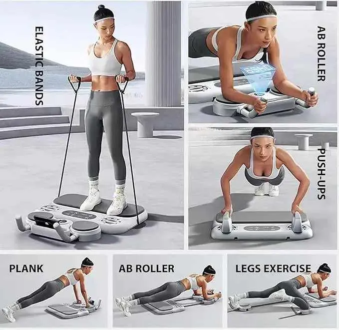 Grey 6-in-1 Multifunctional Fitness Board ‚Äì Ab Wheel, Automatic Rebound, Fat Burning and Core Strengthening Home Workout Equipment
