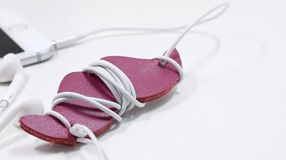 Handmade Leather Mustache Cord Organizer Earbud Case Personalized Monogrammed Gift Custom Wallet Women Cord Taco