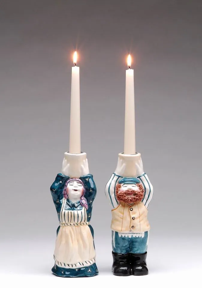 Hanukkah Shabbat "A Blessing On Your Head" Ceramic Judaica Candle Holders, Jewish Decor, Hanukkah Decor, Home Decor