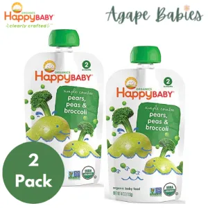 Happy Baby Stage 2 (6  months) Simple Combos - Pears, Peas, Broccoli 99 g. (2 PACK BUNDLE) Exp: