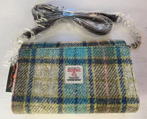 Harris Tweed "Strathy" Wallet Shoulder Bag - Blue Tartan