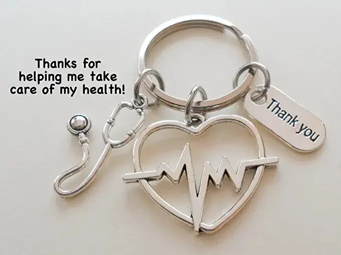 Heartbeat Medical Charm Keychain with Stethoscope Charm, Doctor Office or Hospital Staff Thank you Keychain