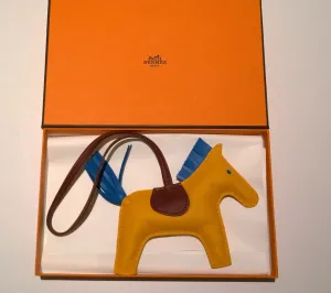 Hermès Rodeo MM Jaune D'or Bleu Zanzibar Rouge H Horse Leather Bag Charm