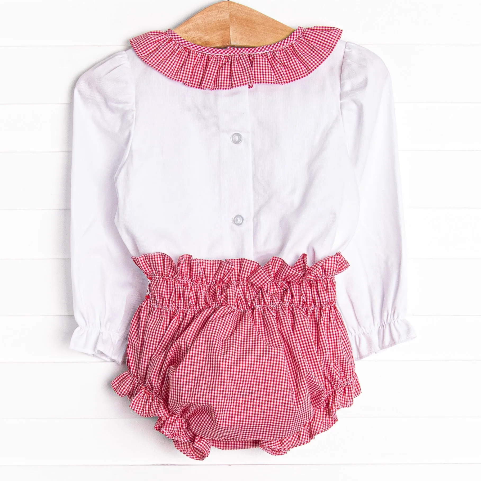 Holiday Holly Smocked Diaper Set, Red
