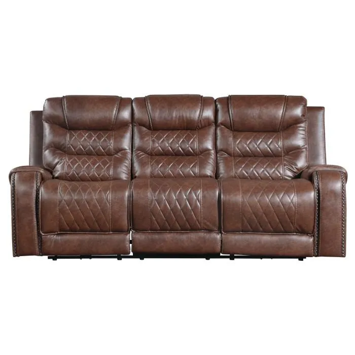 Homelegance Furniture Putnam Double Reclining Sofa with Drop-Down in Brown 9405BR-3