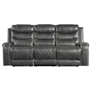 Homelegance Furniture Putnam Double Reclining Sofa with Drop-Down in Gray 9405GY-3