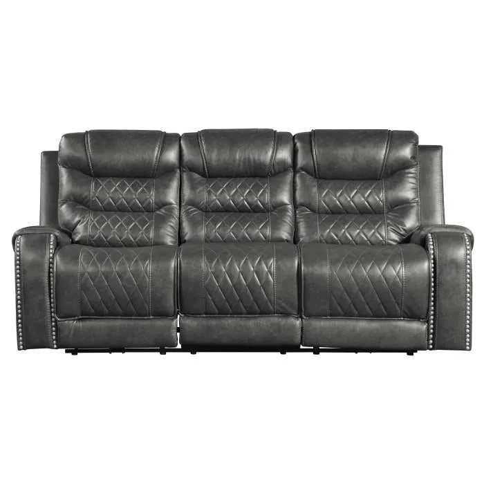 Homelegance Furniture Putnam Double Reclining Sofa with Drop-Down in Gray 9405GY-3