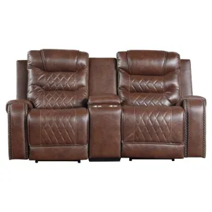 Homelegance Furniture Putnam Power Double Reclining Loveseat in Brown 9405BR-2PW