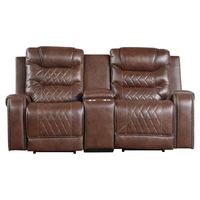 Homelegance Furniture Putnam Power Double Reclining Loveseat in Brown 9405BR-2PW