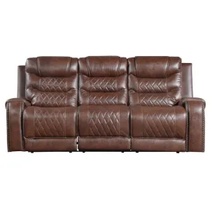 Homelegance Furniture Putnam Power Double Reclining Sofa with Drop-Down in Brown 9405BR-3PW