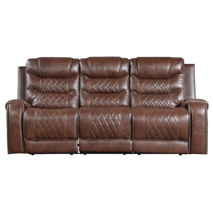 Homelegance Furniture Putnam Power Double Reclining Sofa with Drop-Down in Brown 9405BR-3PW