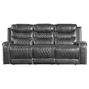 Homelegance Furniture Putnam Power Double Reclining Sofa with Drop-Down in Gray 9405GY-3PW
